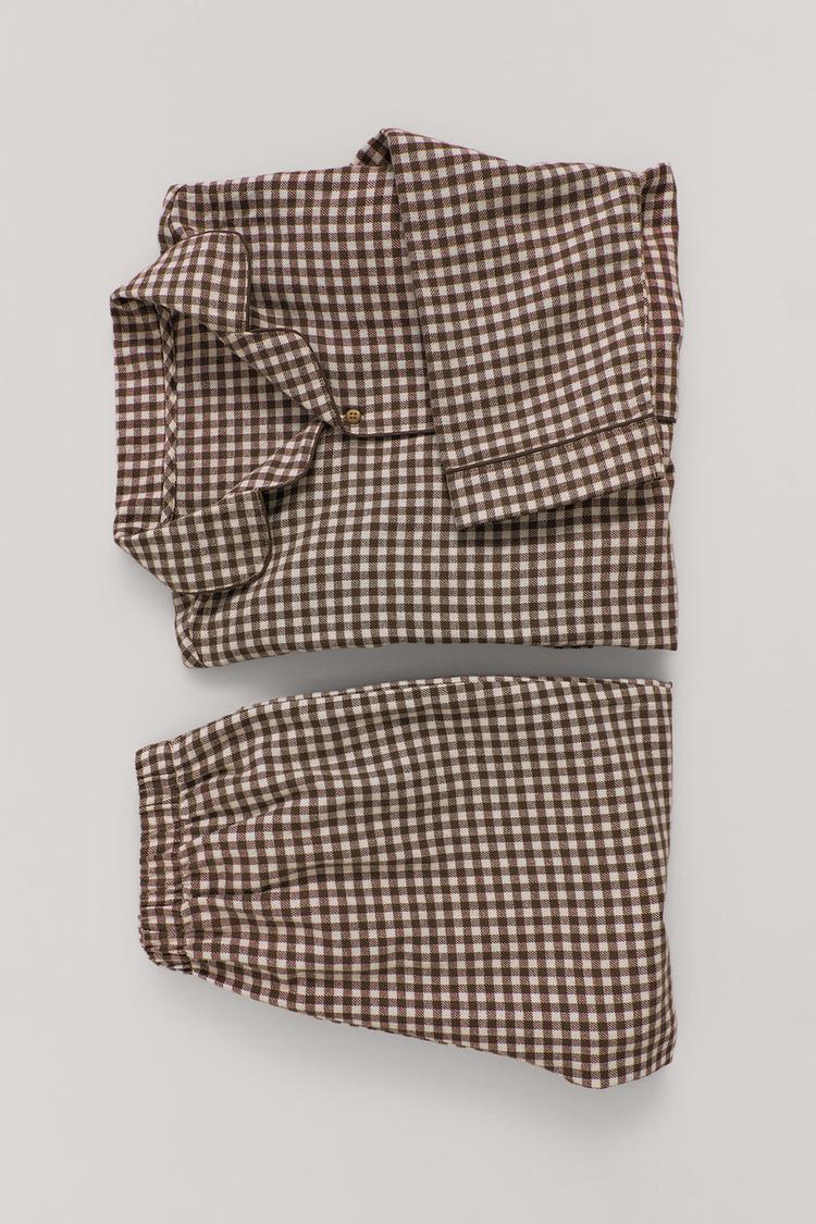 2-6 YEARS/ GINGHAM FLANNEL PYJAMAS — Brown