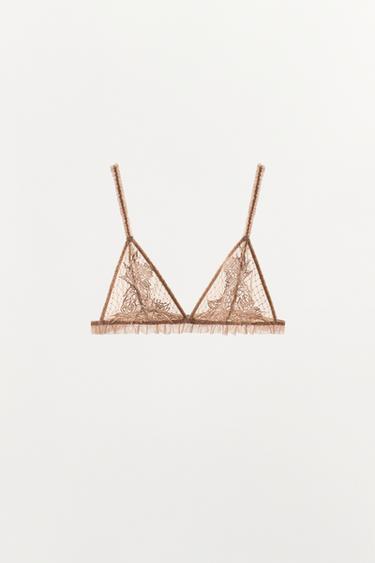 EMBROIDERED MESH BRA - Pink / White by Zara