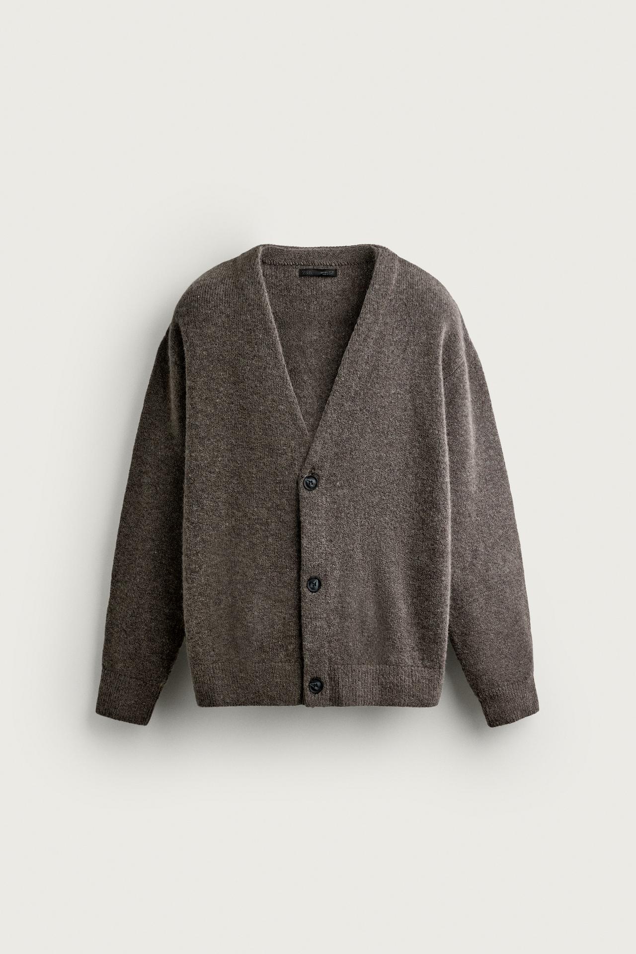 WOOL-BLEND RELAXED FIT CARDIGAN — Gray