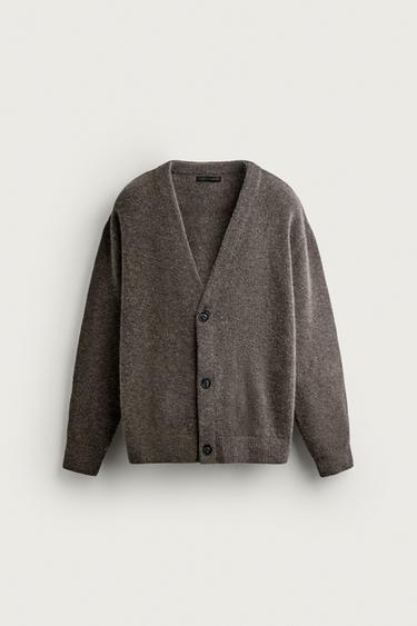 WOOL-BLEND RELAXED FIT CARDIGAN — Gray 1