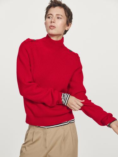 Pull épaule fantaisie en laine mélangée - Rouge de Zara