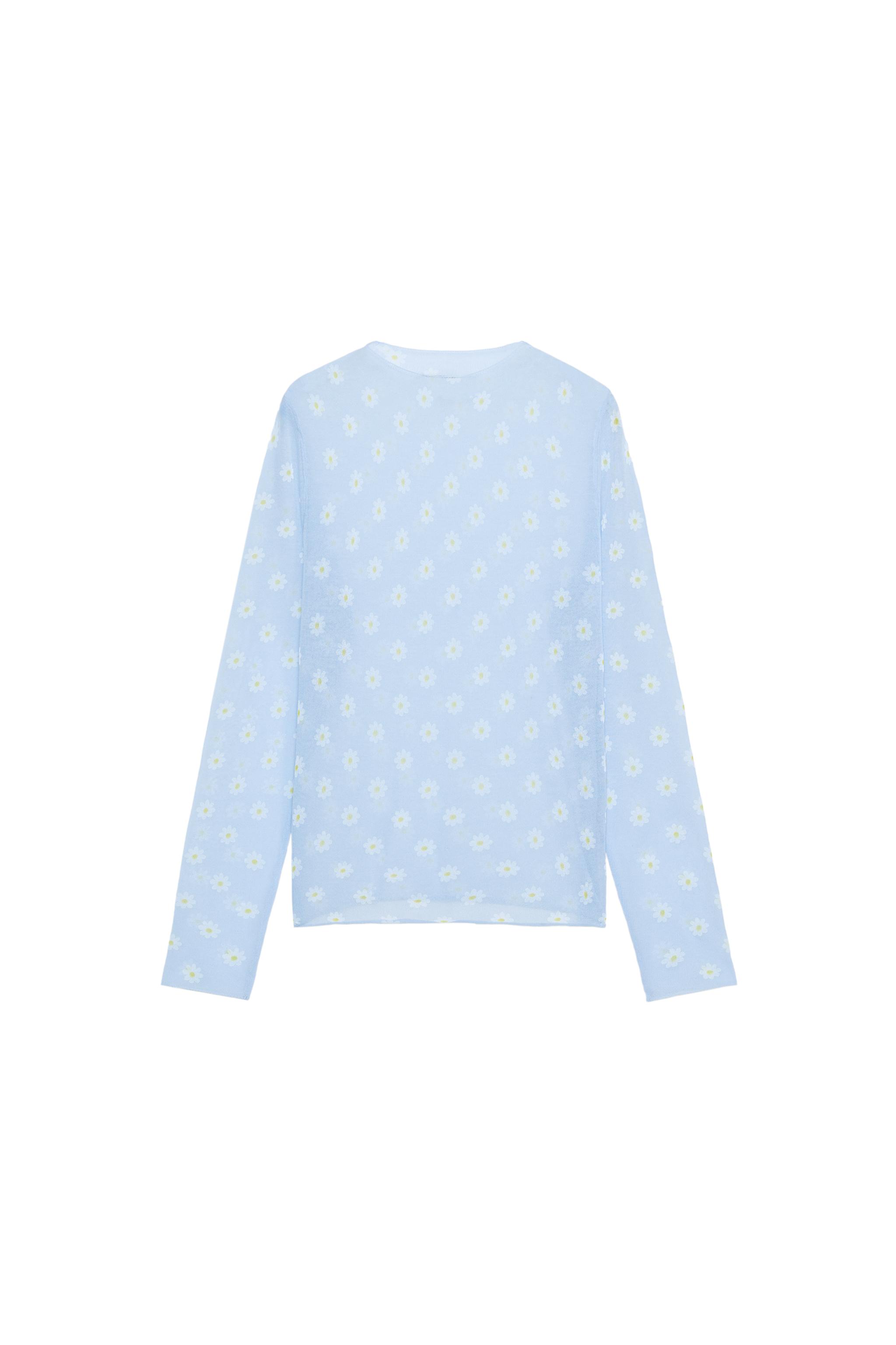 フラワー柄セミシースルーニットトップス - パステルブルー | ZARA