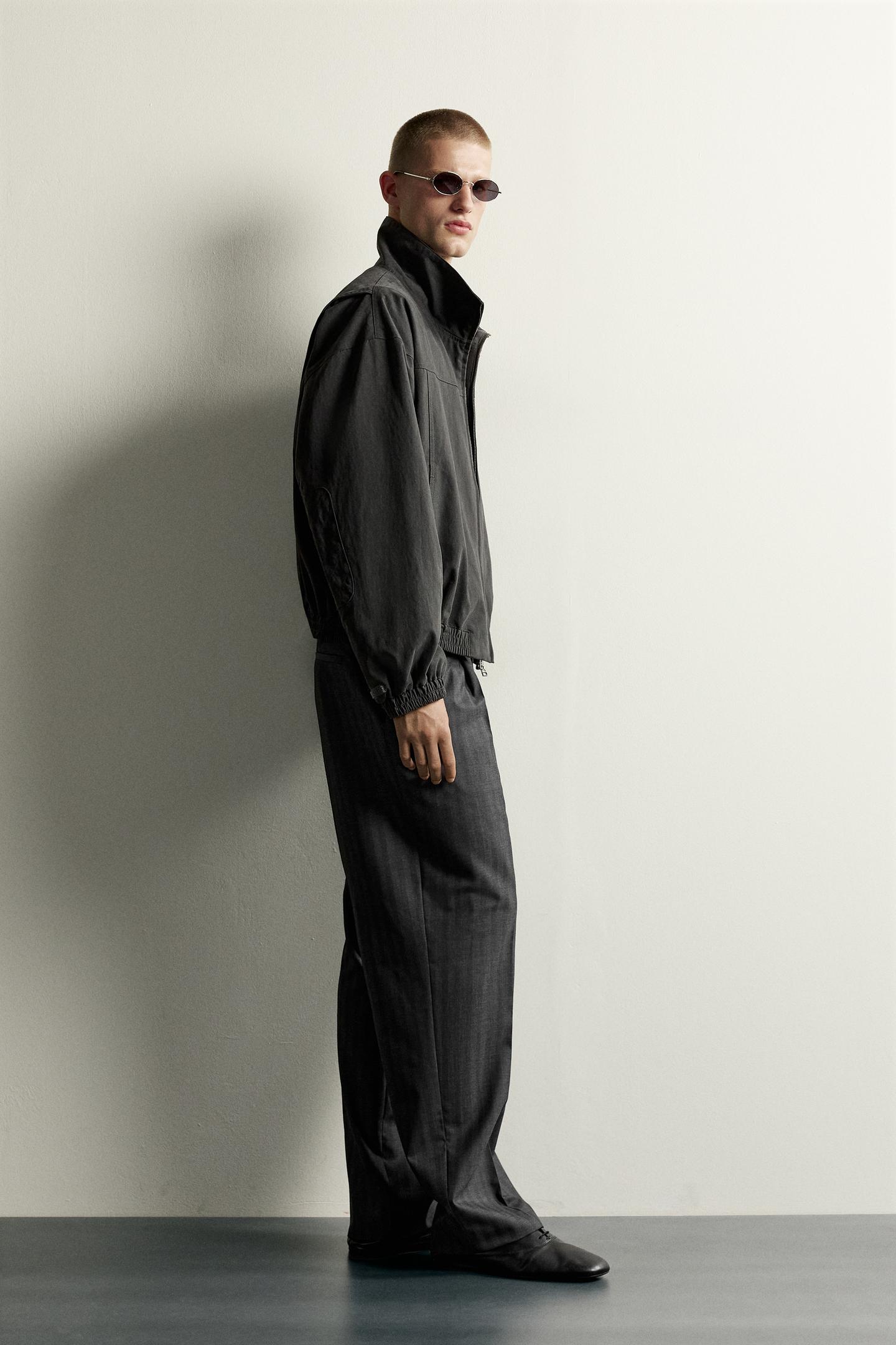 Мужская куртка Zara Cropped-Fit Jacket with Elbow Patches, цвет: Антрацитовый серый — фото 4