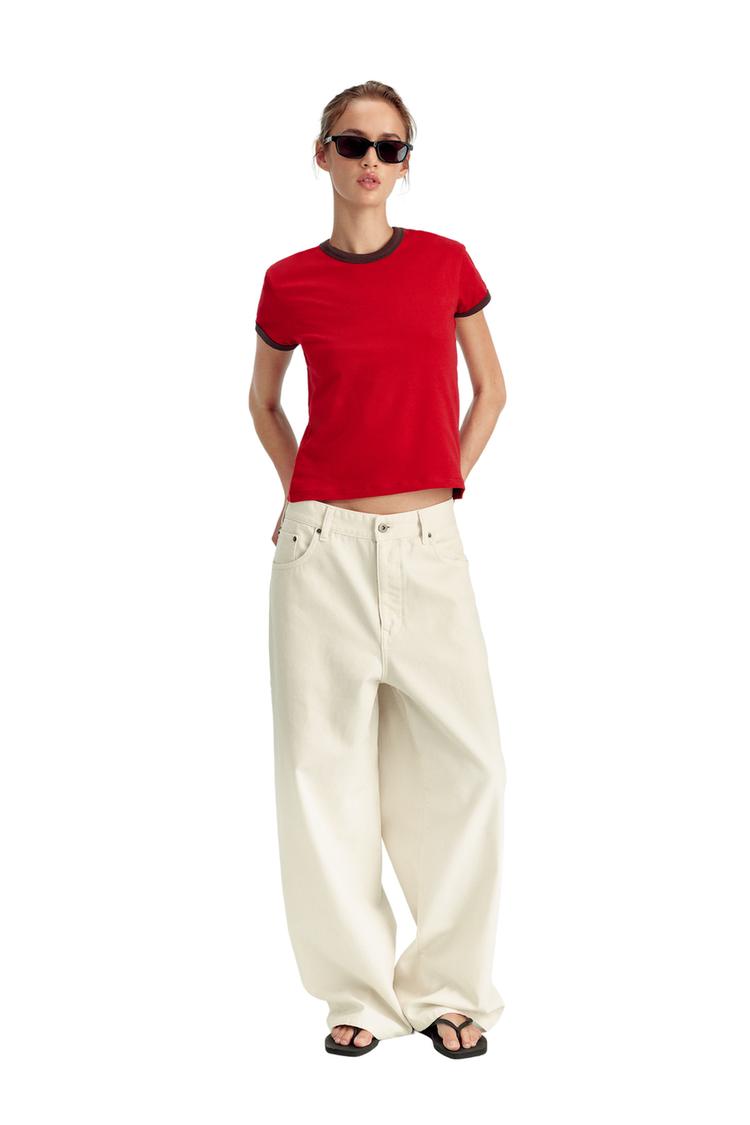 SLIM FIT T-SHIRT WITH CONTRAST RIBBED TRIMS