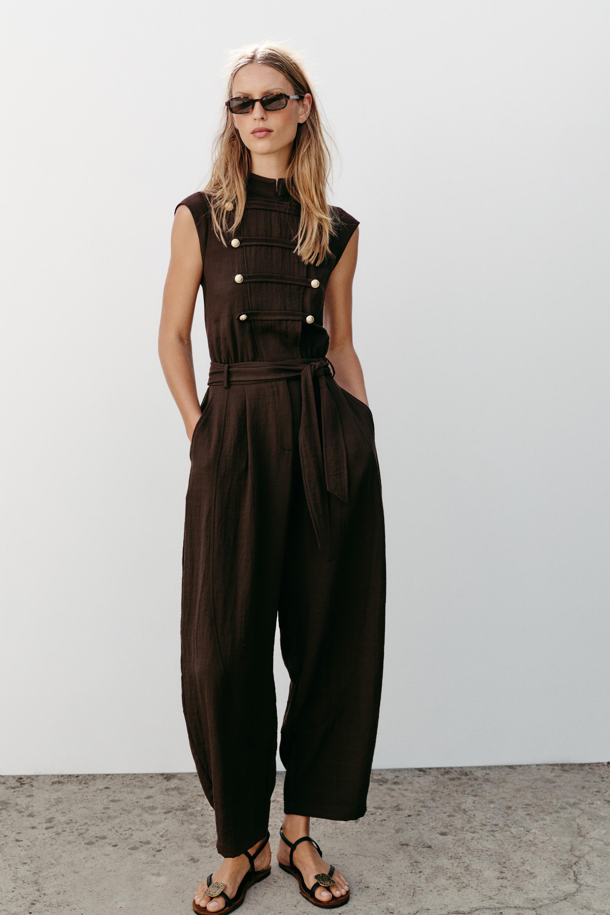 Zara BELTED JUMPSUIT WITH BUTTON DETAILS