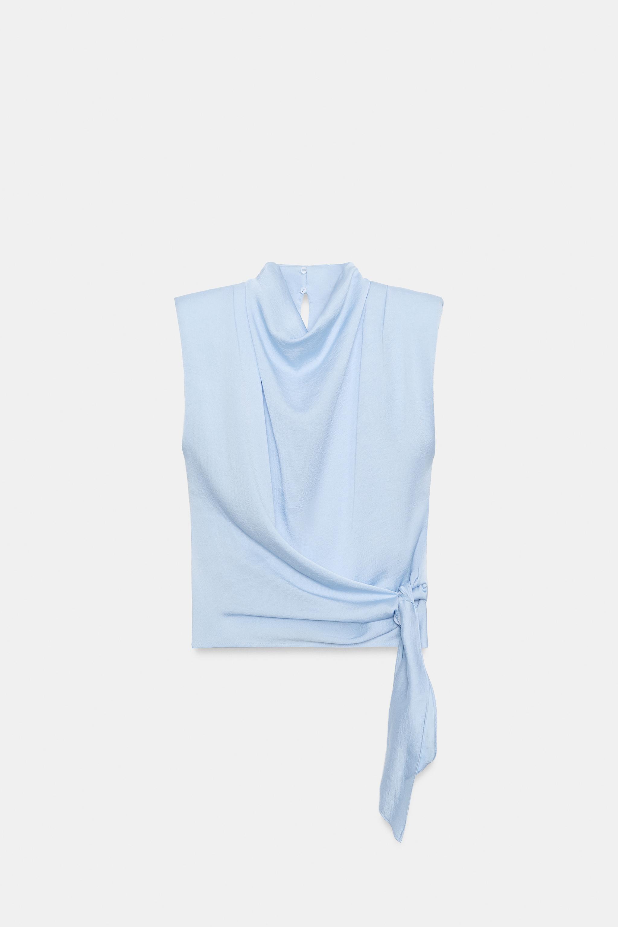 SATIN EFFECT SHOULDER PAD TIE TOP