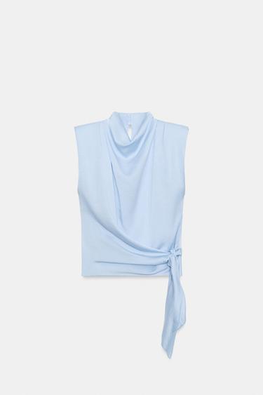 TOP SATINÉ NŒUD ÉPAULETTES - Bleu clair de Zara - Image 6