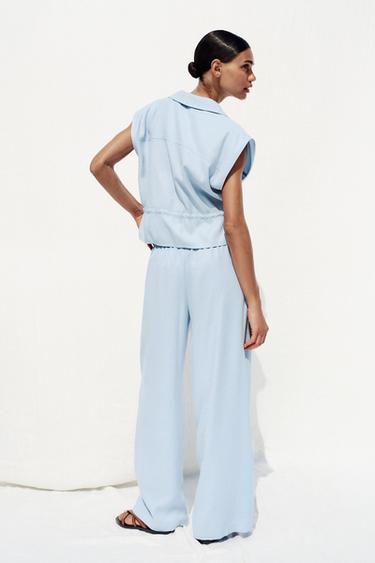 WIDE-LEG TROUSERS WITH ELASTIC WAIST - Light blue by Zara - Image 4