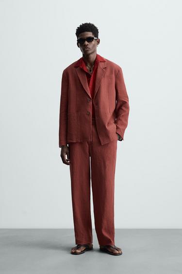 PANTALÓN TRAJE 100% LINO - Rojo / Negro de Zara - Imagen 0