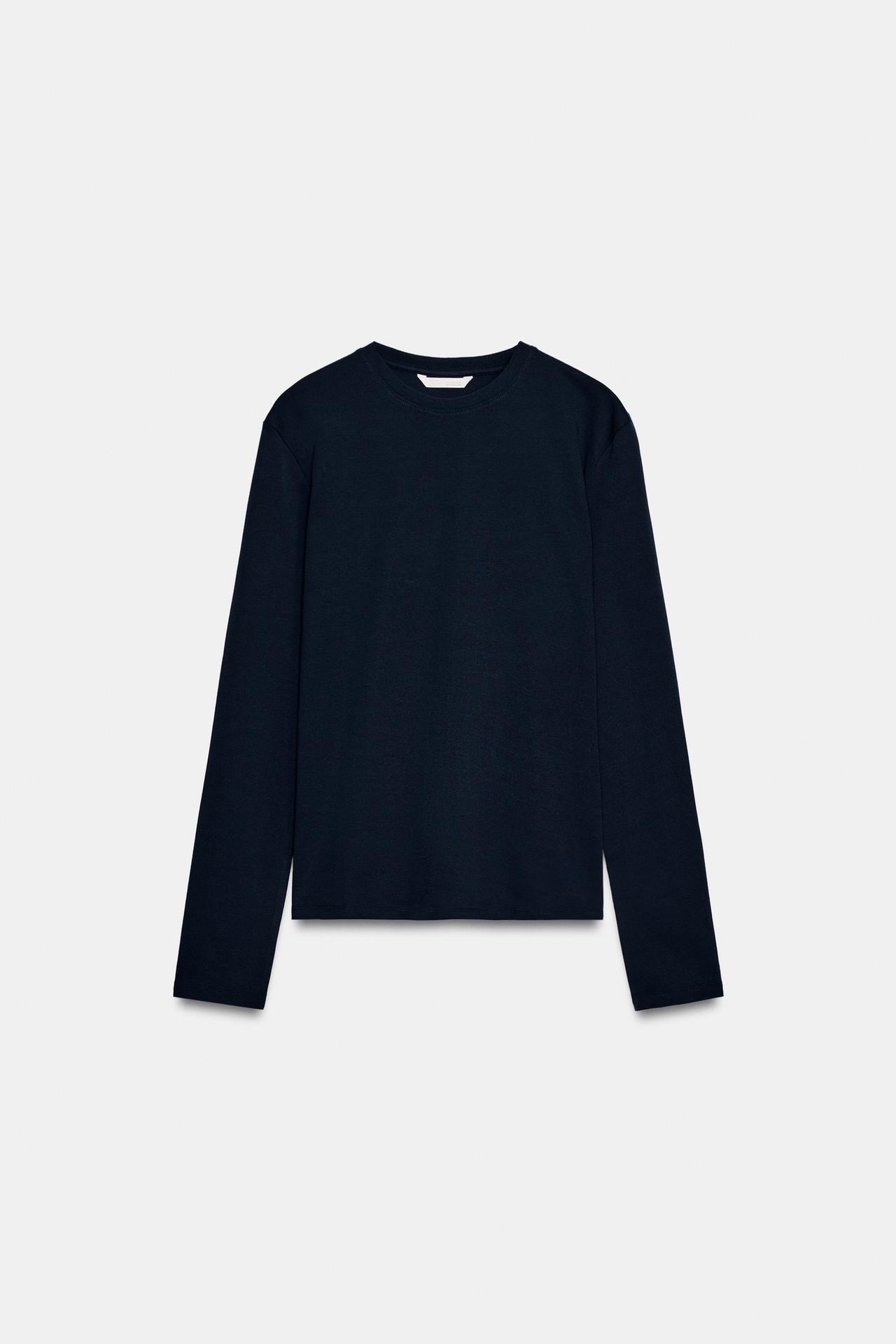 LONG-SLEEVE INTERLOCK T-SHIRT — Navy blue