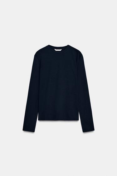 LONG-SLEEVE INTERLOCK T-SHIRT — Navy blue 2