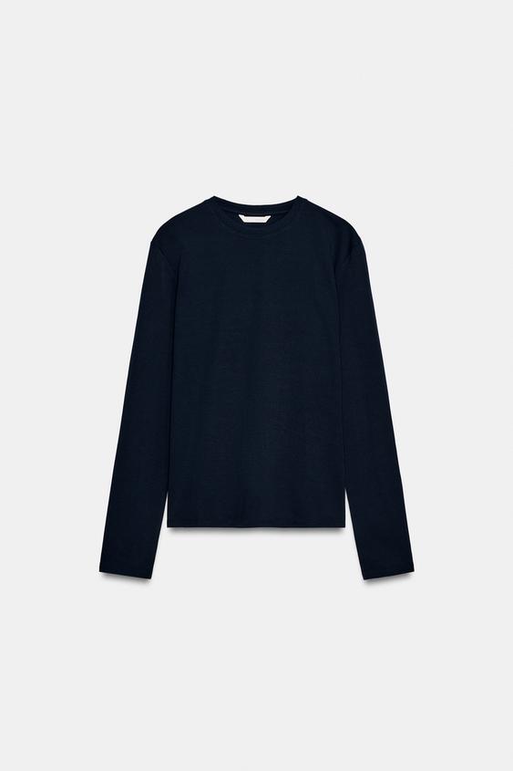 LONG SLEEVE INTERLOCK T-SHIRT - Navy blue by Zara - Image 4