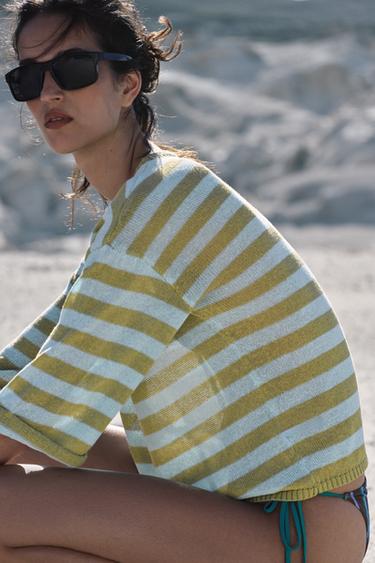 STRIPED KNIT TOP - Green stripe by Zara