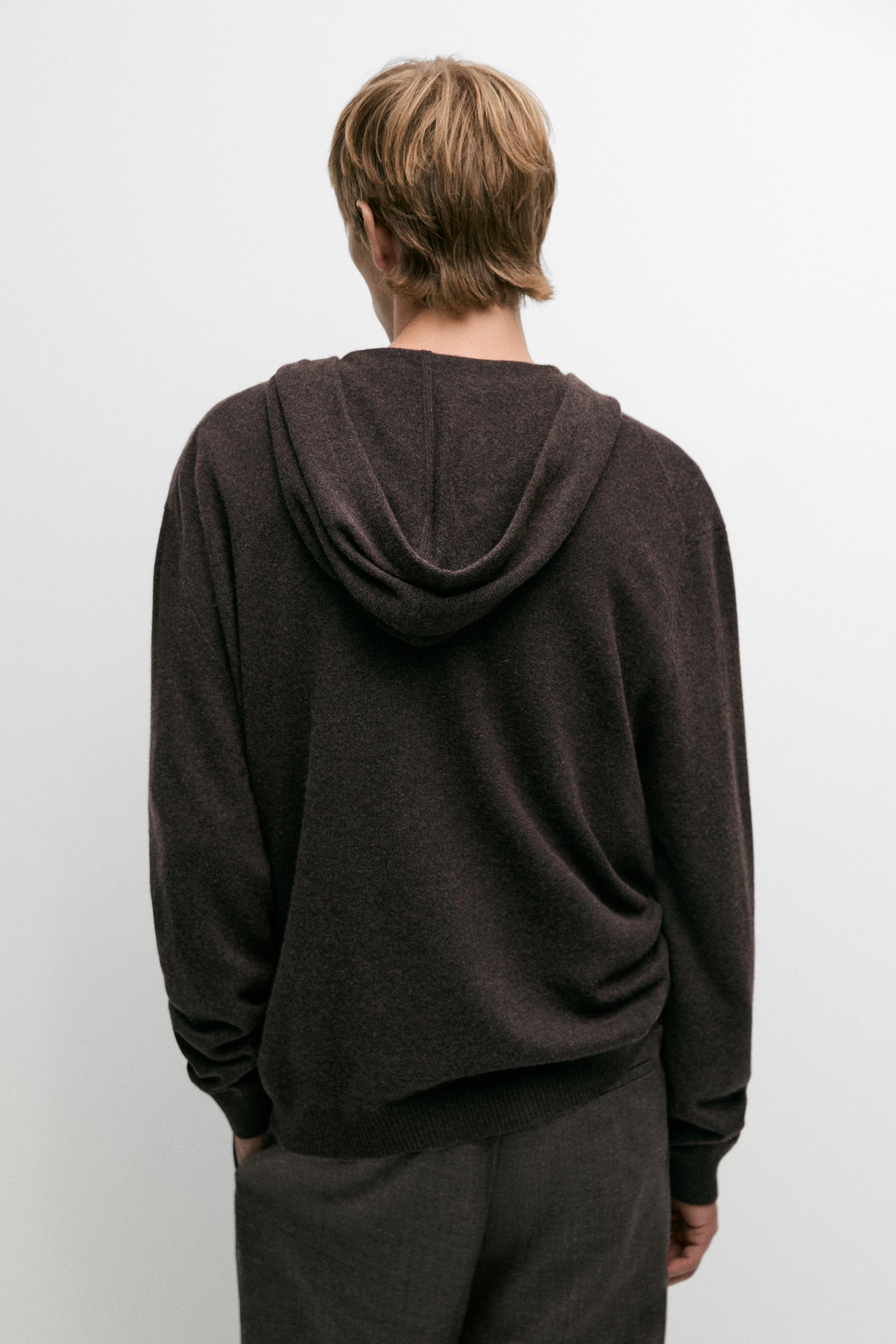 Wool-blend knit hooded cardigan