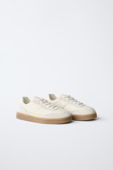 LEATHER SNEAKERS - White by Zara - Image 1