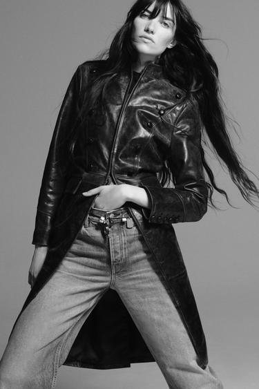 Zara 100% LEATHER ZW COLLECTION JACKET - Black