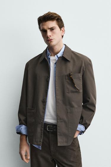 CONTRAST LINED CANVAS OVERSHIRT - Mink by Zara