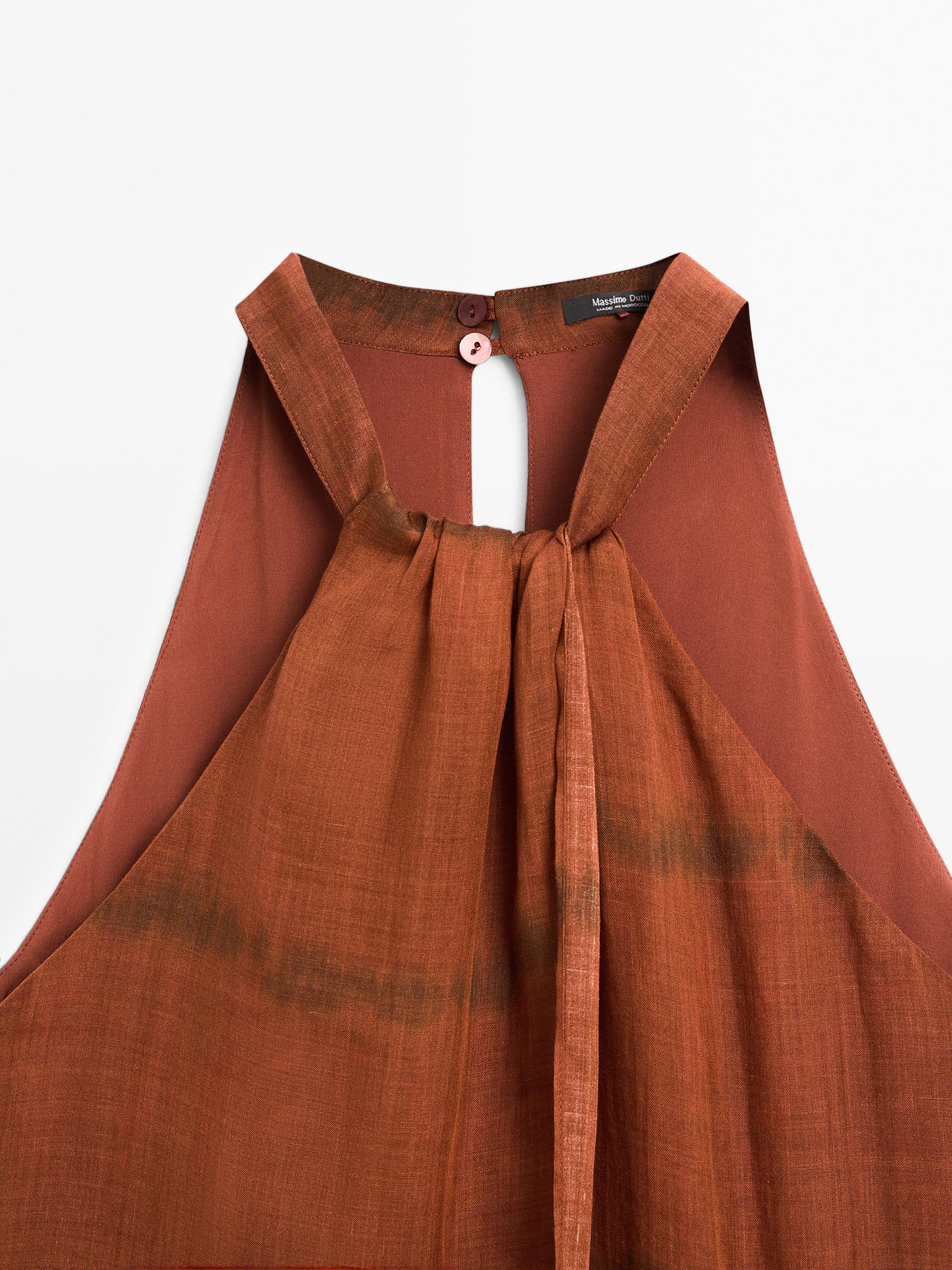Robe longue encolure américaine imprimé à rayures