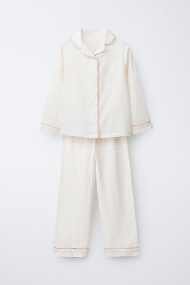 6-14 TUỔI/ BỘ PIJAMA MAY VIỀN KHÁC MÀU - Kem từ Zara