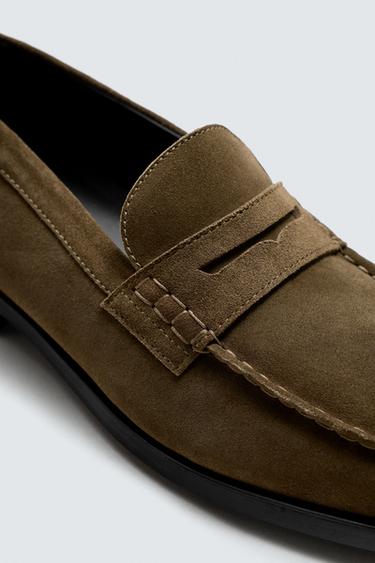 LEATHER PENNY LOAFERS - Khaki Green by Zara - Image 2