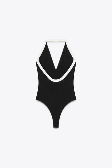 CONTRAST STRETCH BODYSUIT - Black / White by Zara - Image 6