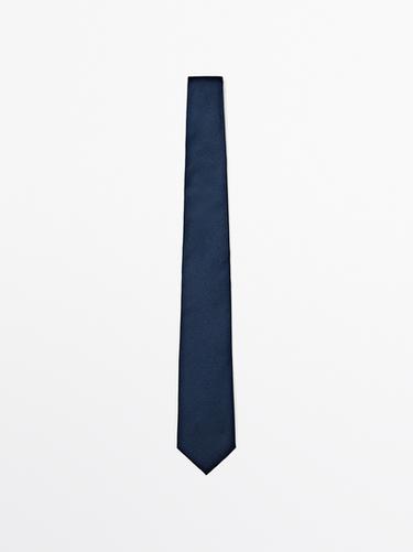Zara 100% silk textured tie - Navy blue - Image 0