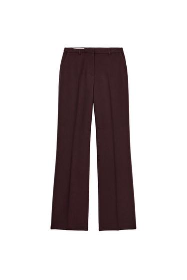 Zara HIGH-WAISTED STRAIGHT LEG PANTS - Burgundy
