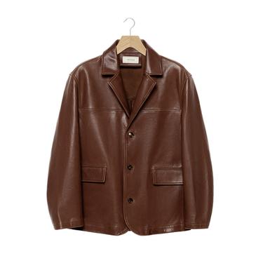 RELAXED FIT LEATHER BLAZER - Brown by Zara
