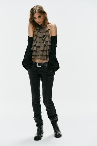 GEORGETTE HALTER TOP - Light khaki by Zara