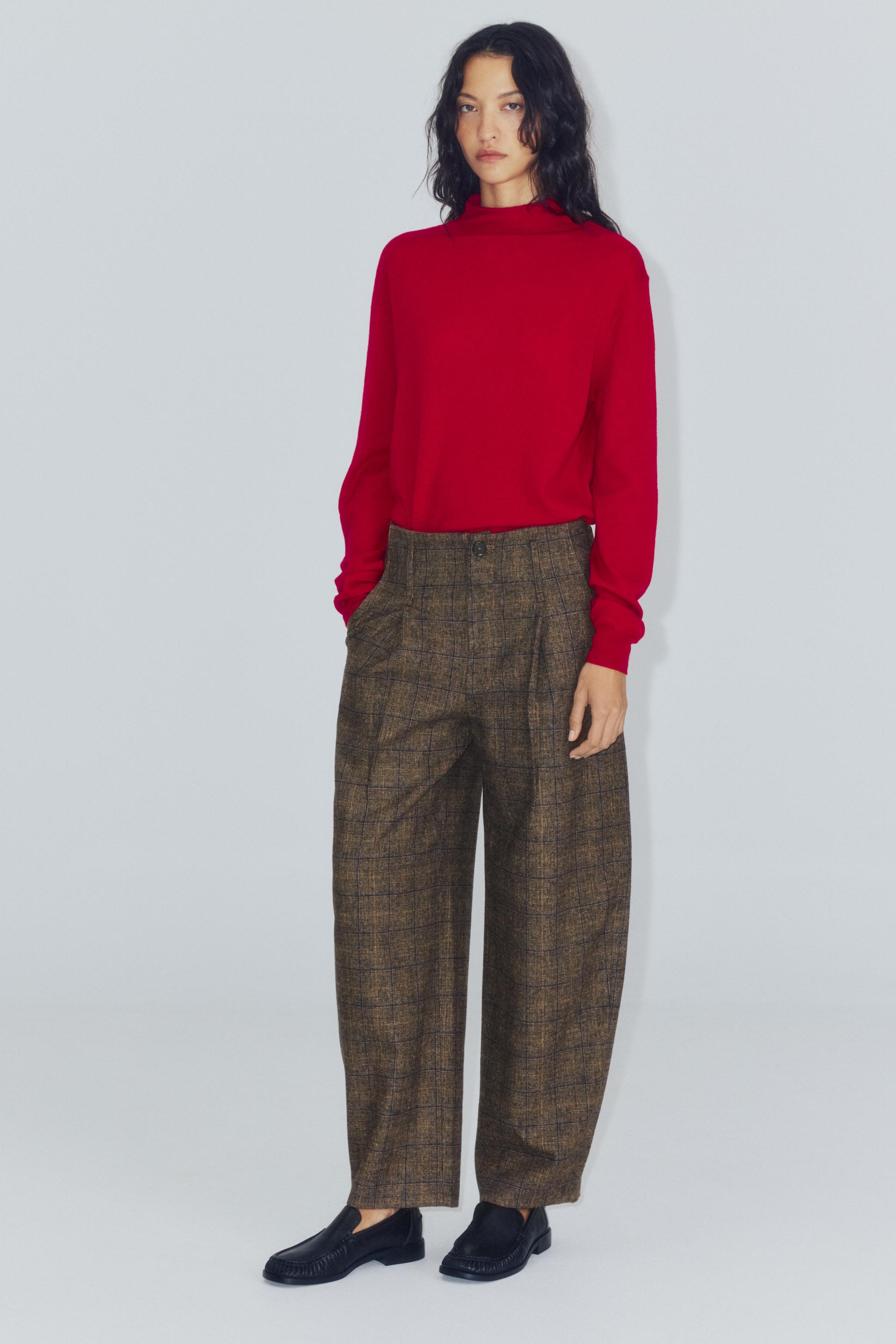 PANTALON BARREL CARREAUX AVEC LAINE ZW COLLECTION