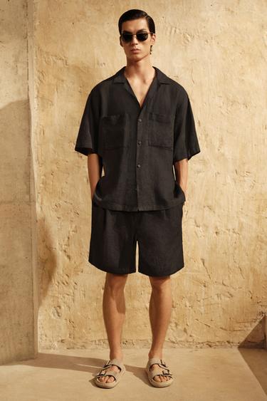 Zara 褶飾飄逸百慕達短褲 - 黑色