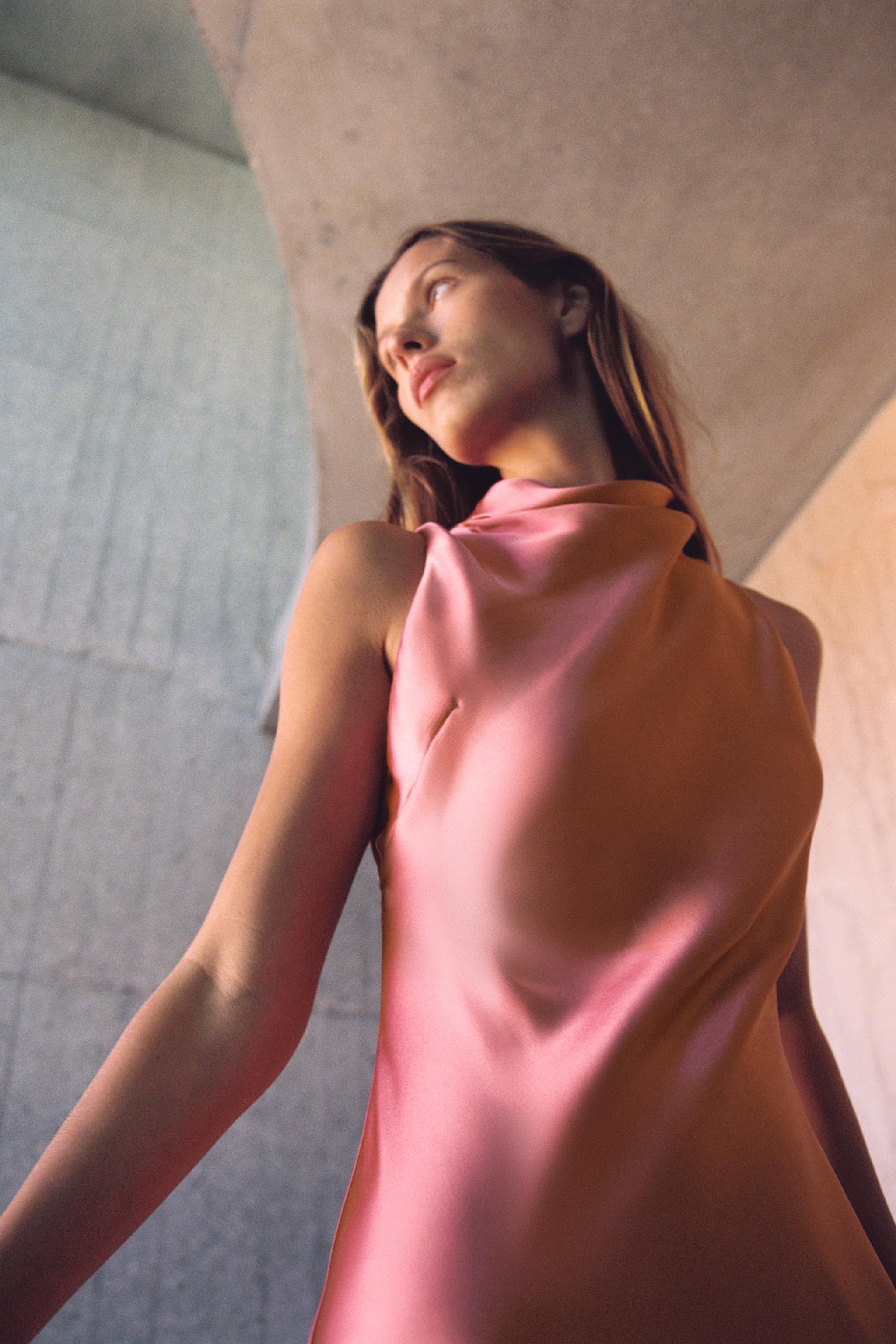 ZARA サテンミディワンピース 1165/062 サテンミディワンピース - ピーチ | ZARA Japan / 日本