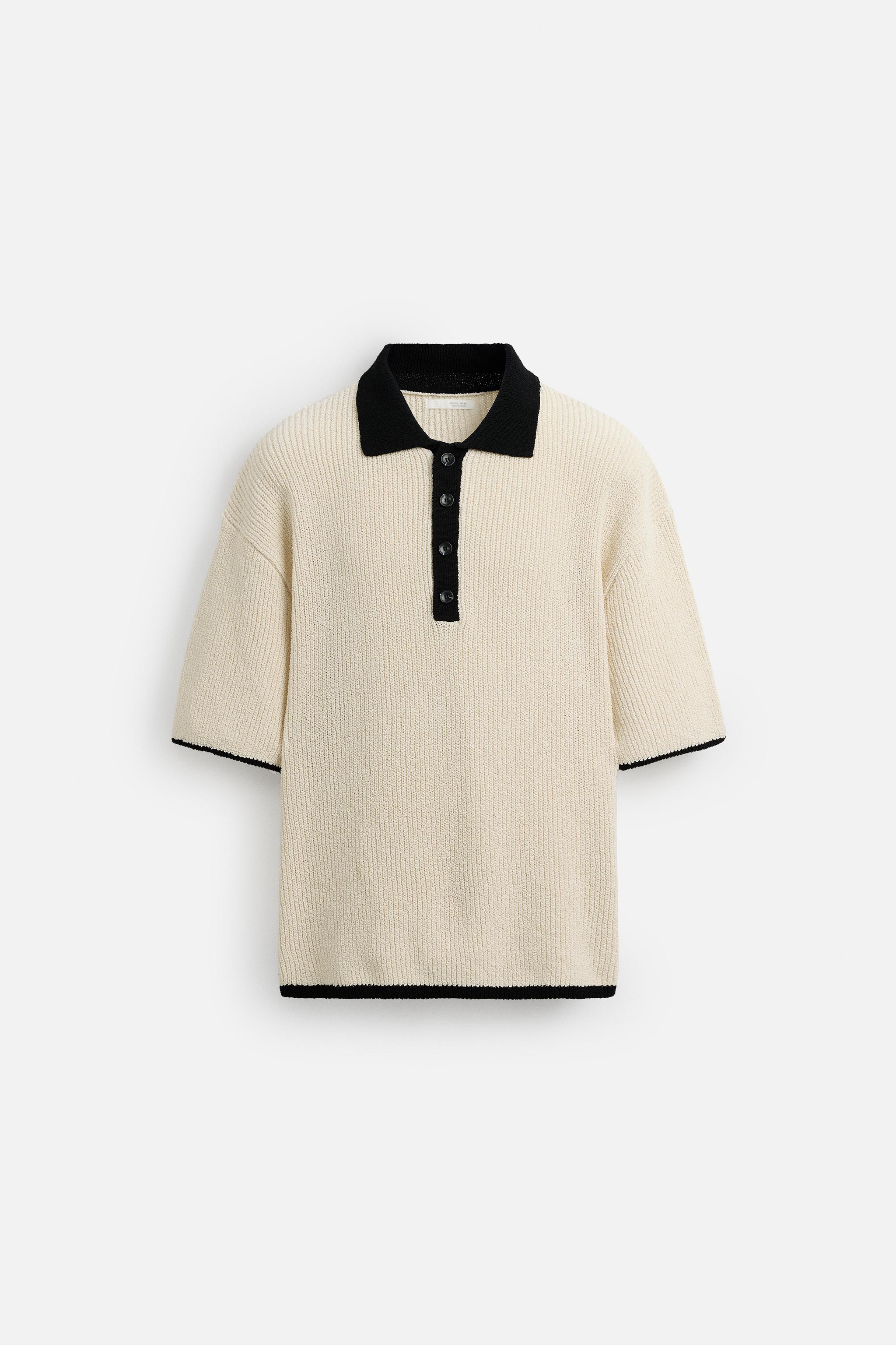 コントラストテクスチャーニットポロシャツ - エクリュ | ZARA