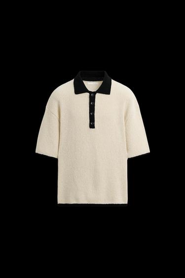 STRICK-POLOSHIRT MIT STRUKTURMUSTER UND KONTRAST - Cremefarben von Zara - Bild 0