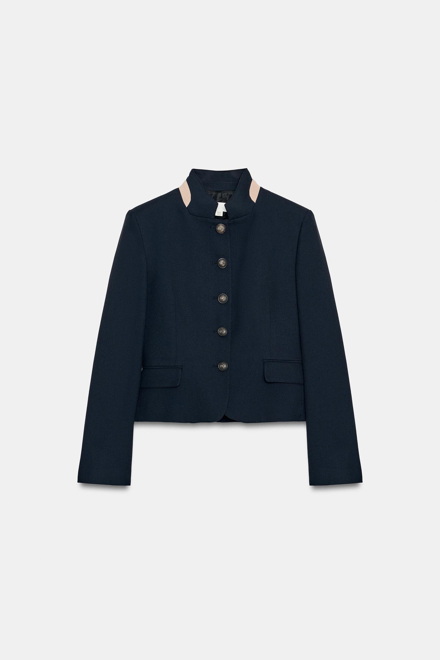 Женский пиджак Zara Contrast Collar, цвет: Тёмно-синий — фото 8