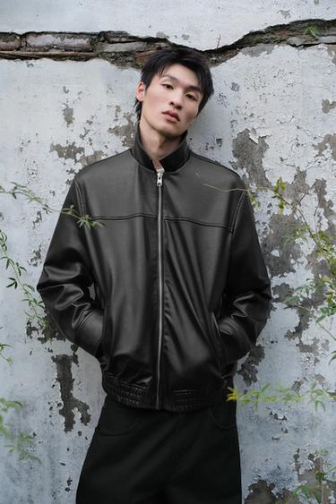 Zara 仿皮飛行員夾克 - 黑色