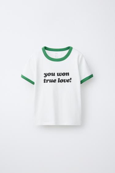 CAMISETA RIB CONTRASTE TEXTO - Verde agua de Zara