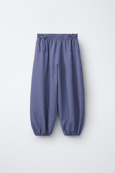 بنطلون بومباشو مخطط وربطات - أزرق / أبيض الخاص بـ Zara