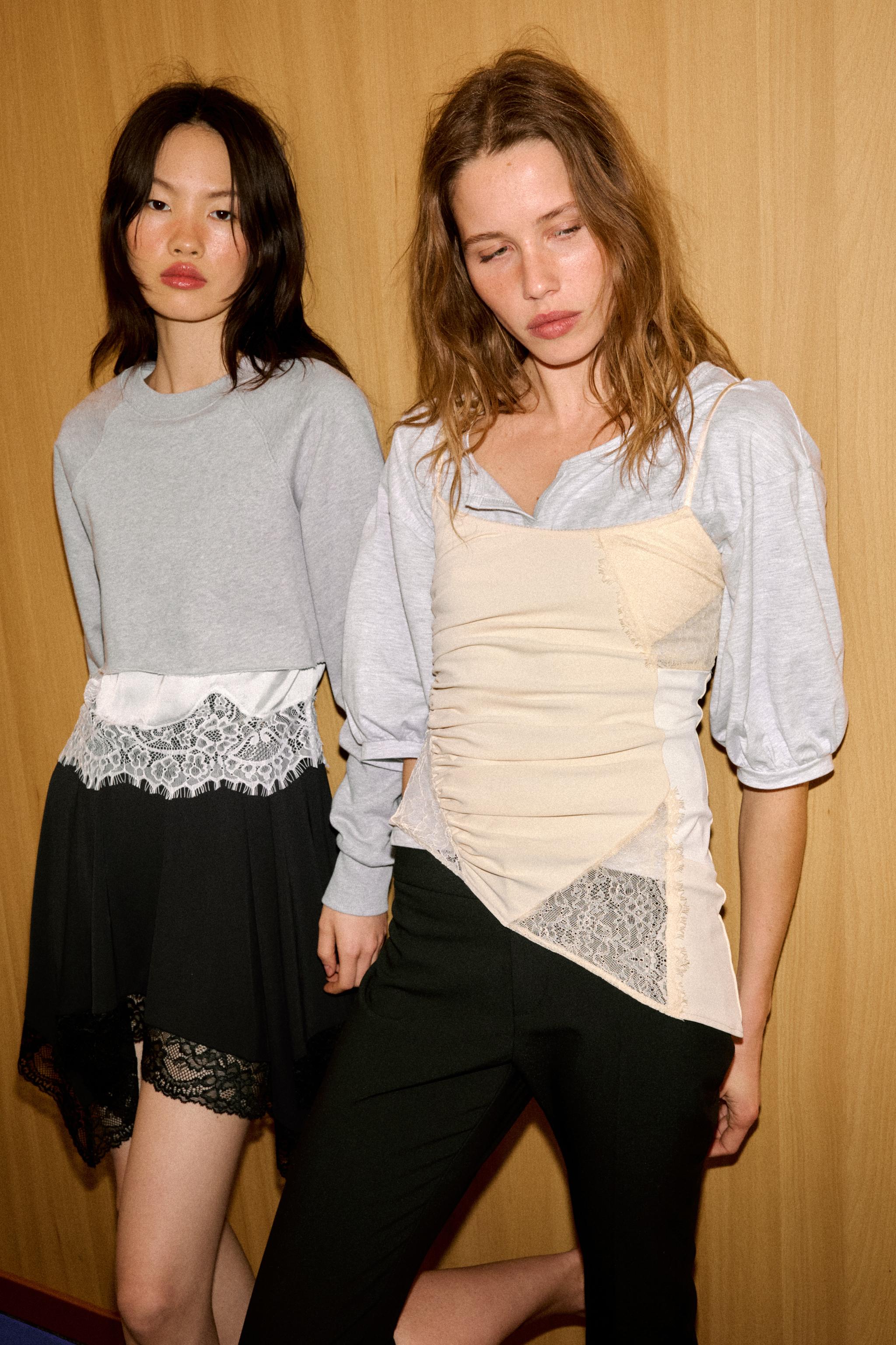 KONTRAST DANTEL DETAYLI CROP SWEATSHIRT - Görsel 5