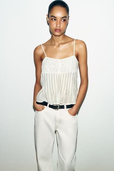 EMBROIDERED STRAPPY TOP - White by Zara
