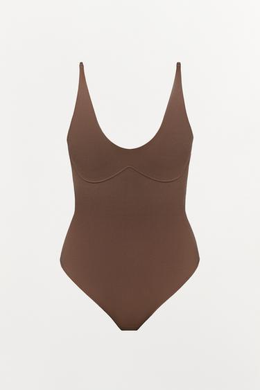 BODY AVEC POLYAMIDE - Marron de Zara - Image 2