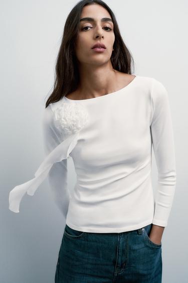 3D FLORAL T-SHIRT - White by Zara