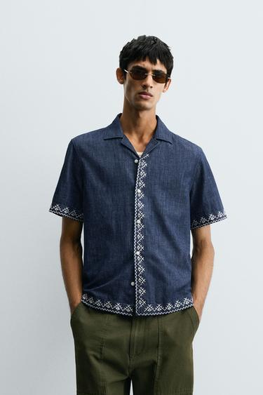 EMBROIDERED DENIM SHIRT - Blue by Zara