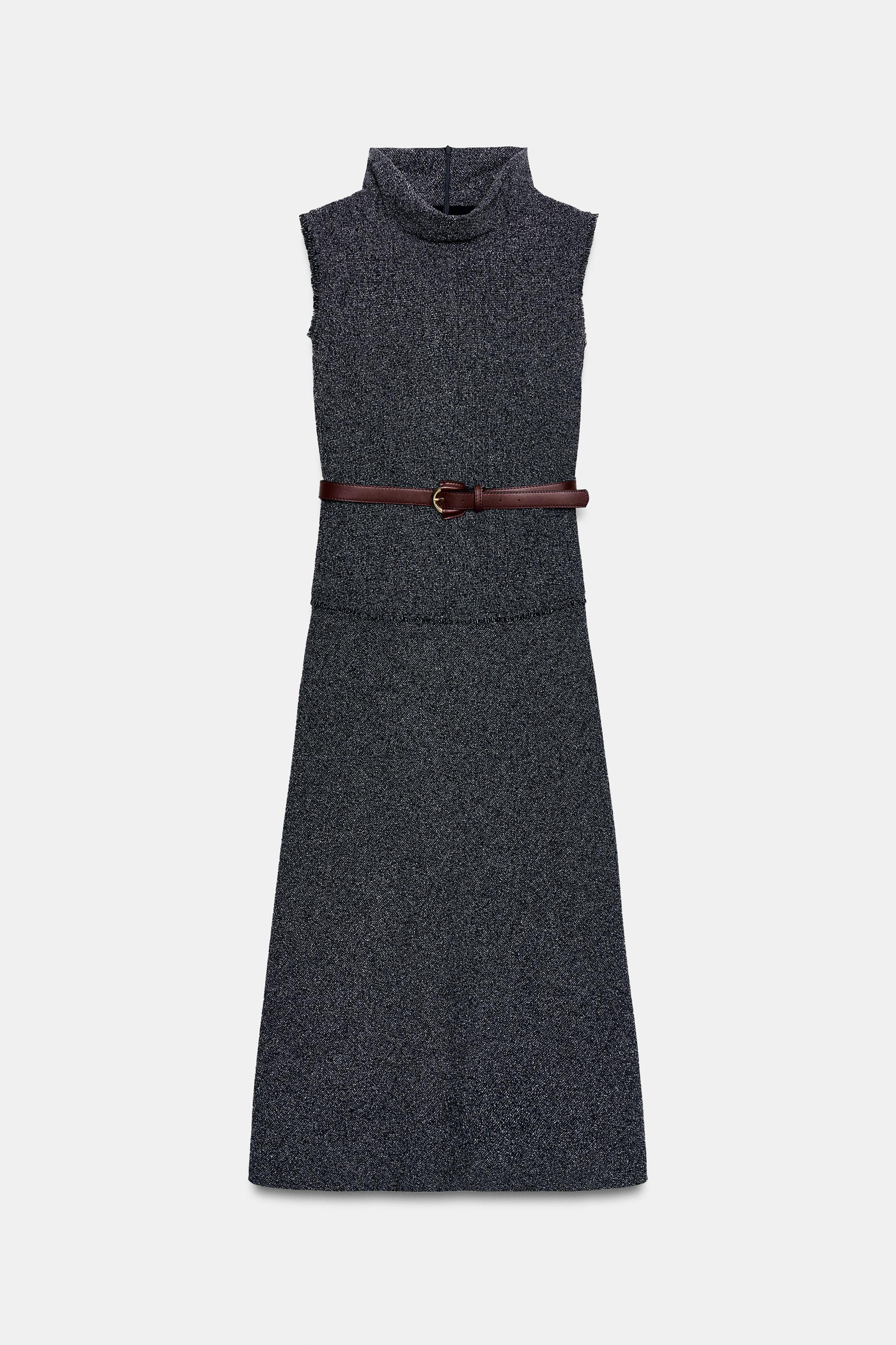 MIDI DRESS WITH BELT - Navy / White | ZARA South Africa