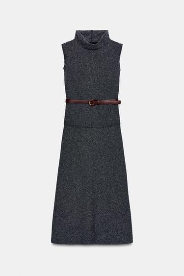 VESTIDO MIDI CINTURÓN - Marino / Blanco de Zara