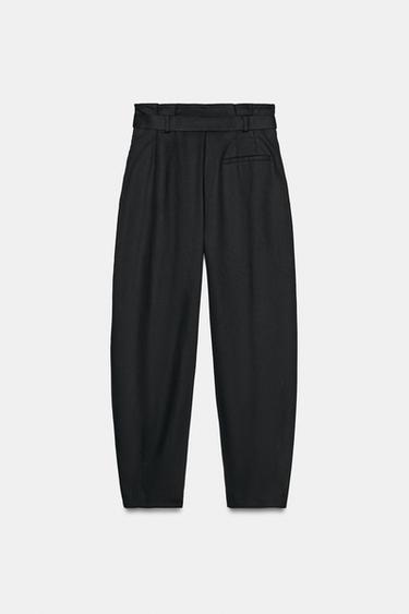 PANTALON PAPERBAG AVEC CEINTURE - Bleu nuit de Zara - Image 8