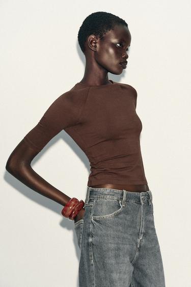 Zara SOFT TOUCH T-SHIRT - Brown