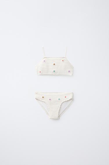 6-14 ГОДИНИ/ БАНСКИ ОТ ДВЕ ЧАСТИ ОТ ПЛЕТЕНА ДАНТЕЛА С ФЛОРАЛНИ МОТИВИ - Екрю от Zara