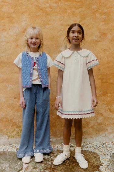 БРЮКИ-КЮЛОТЫ С ВЫШИВКОЙ И ЦВЕТОЧНЫМ ПРИНТОМ — СИНИЙ от Zara