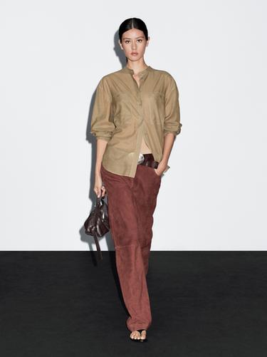 Camisa larga cuello mao - Khaki de Zara - Imagen 0